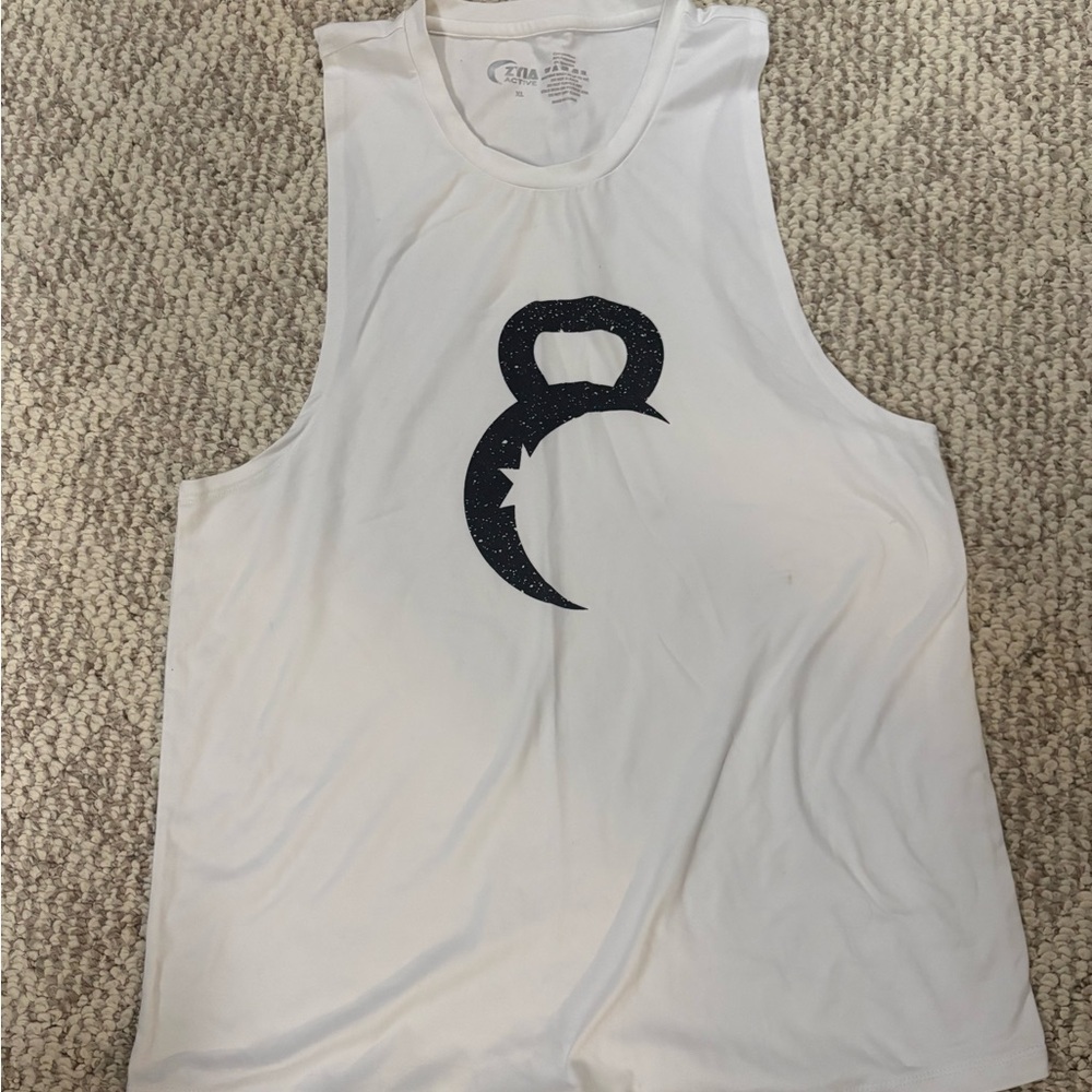 ZYIA Active White Tank Top with Black Graphic